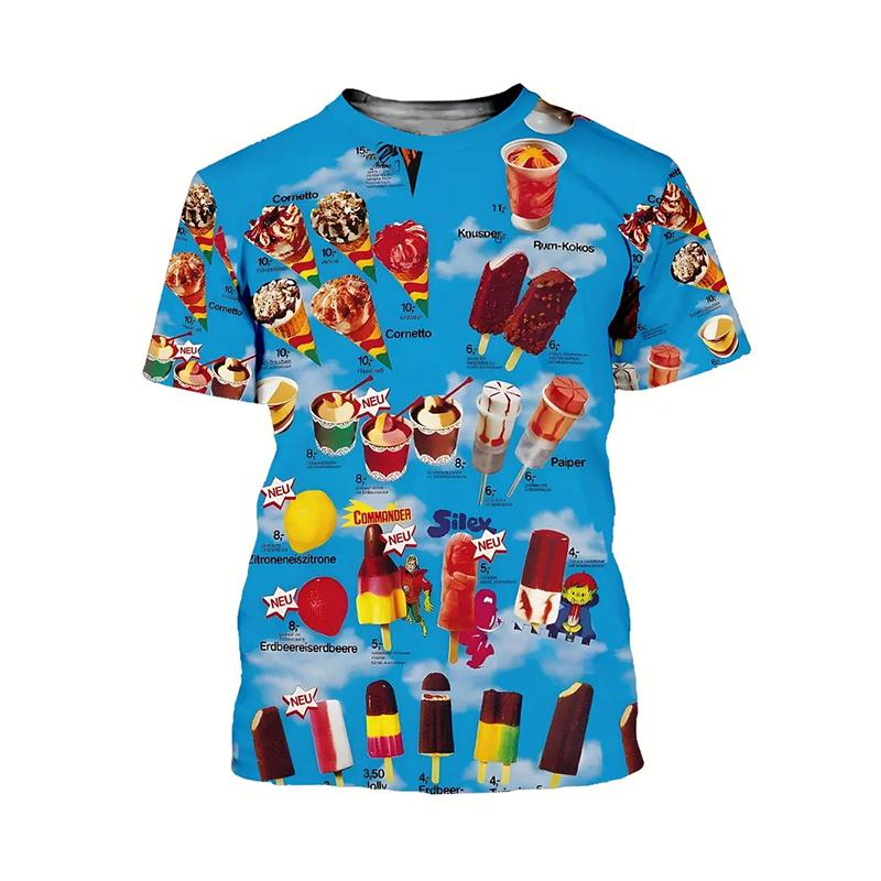 Ice Cream Graphic T Shirt for Men Clothing Fashion 3D Print Ice-cream T-shirt Pop Summer Short Sleeve Funny Kids Tops Tee Shirts