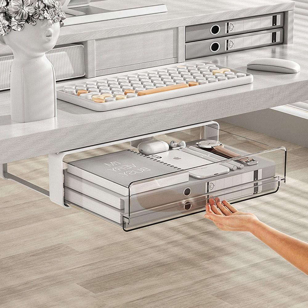 Attachable Under Desk Drawer Slide-out Table Storage Box Durable Pencil Holder Tray  Cosmetics