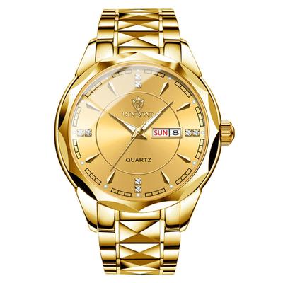 Watch Seiko Analog Copy Watch Men Glowing Date Day of the Week Waterproof Watch Easy To Read Dial Stainless Steel Level Adjustable Gold Men's Quartz