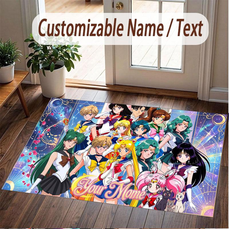 Custom Name Crystal Velvet Rug,Sailor Moon Comfortable Anti Slip Floor Mat For Room Decoration