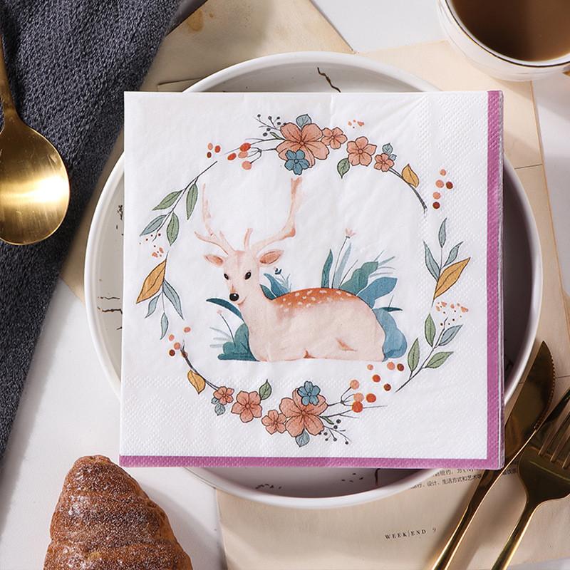 20Pcs/Pack Sika Deer Printed Napkin Paper Home Hotel Restaurant Bakery Wholesale Tissue Papers Wedding Party Decor