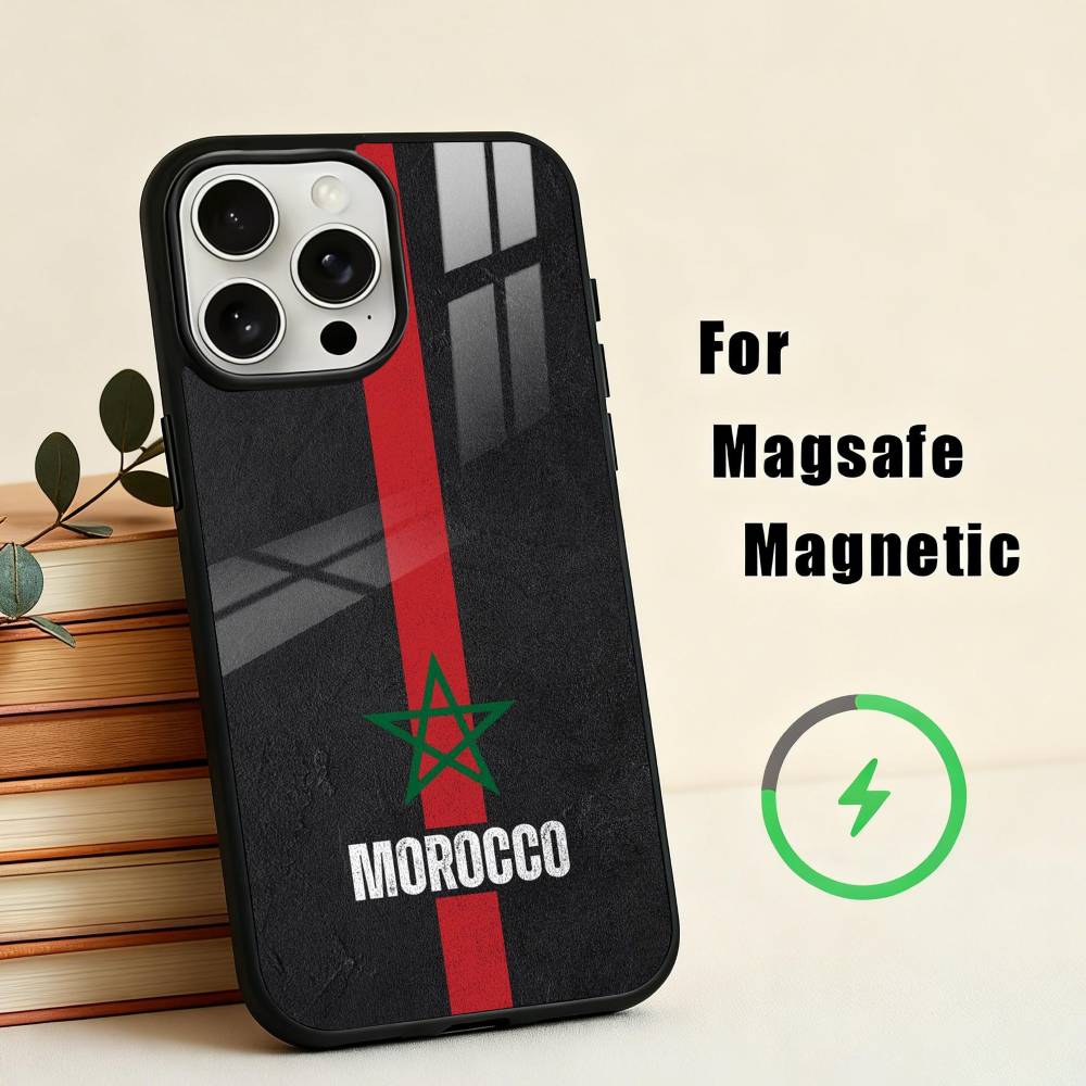 

M-Morocco F-Flag Phone Case For iPhone17,16,15,14,13,12,11 Plus,For Magnetic Wireless Charge Cover iPhone17