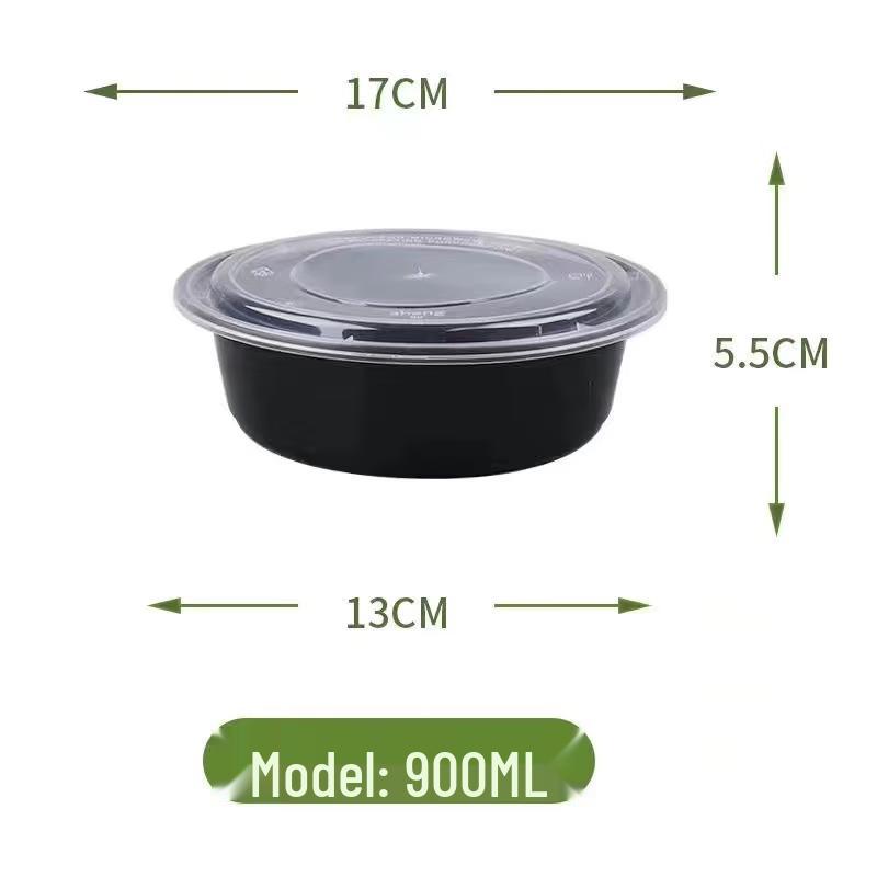 Disposable Black Round Plastic Food Container with Lid