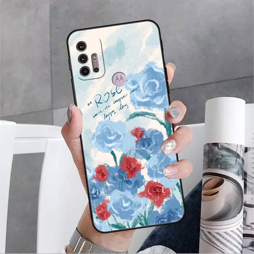 Case For Motorola G30 G60 G22 G9 Play G82 G52 G8 G9 G50 One Fusion Edge 20 Black Soft Phone Capas Flower Cute