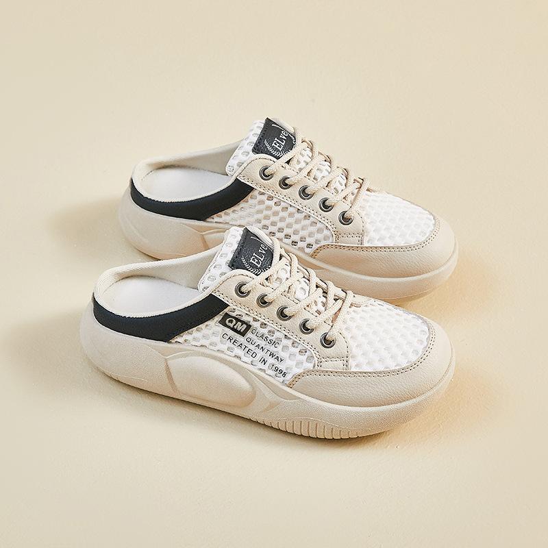 Fashion Summer Women's Slippers 2025 New Closed Toe Ladies Shoes Fashion Casual Breathable Sneakers Lace-up Outdoor Mesh Half Slippers