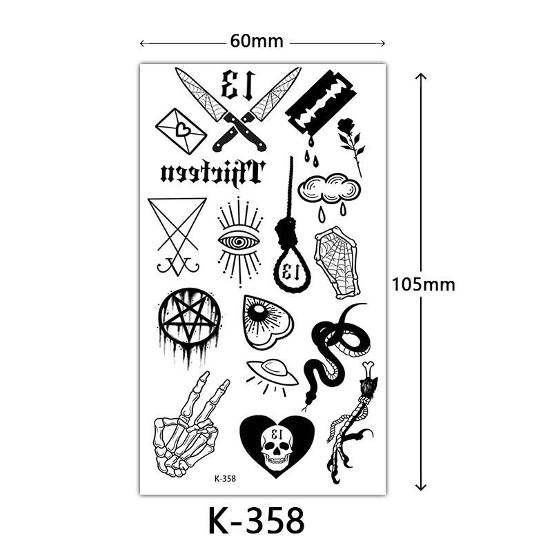 Pegatinas de Tatuaje Impermeables Frescas Pequeñas: Letras Inglesas, Flores, Mariposas, Líneas de Boceto