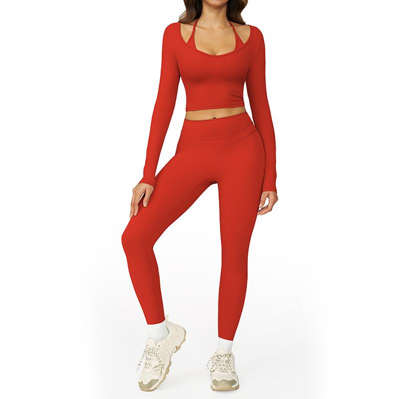 JYL Quick Dry Brushed Yoga Set Hollow Back High Waist Outfit