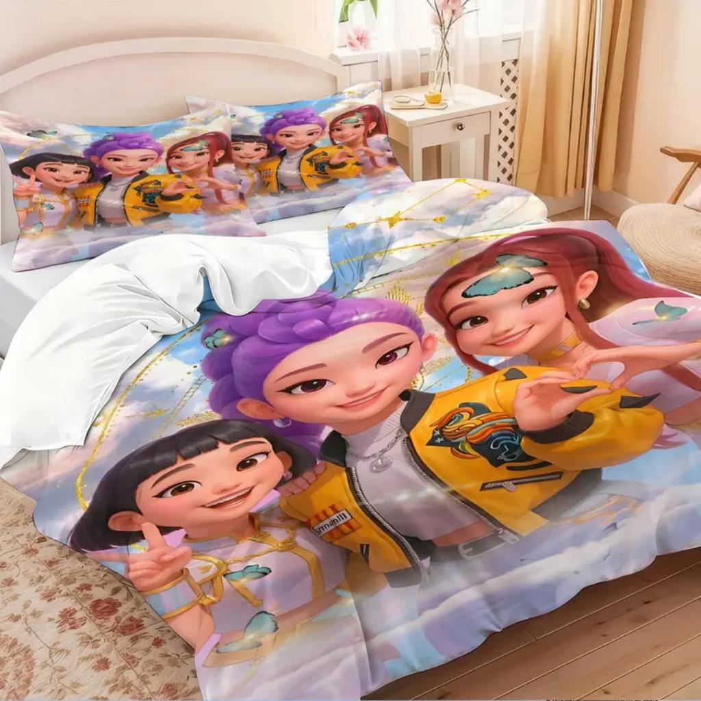 KPop D-Démonvadászok EU Egyágyas Halloween Jelmez Ágynemű Szett - 2-3 Darabos Paplan Takaró Paplanhuzat Párnahuzat Szettek