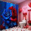 Valentine's Day Love Heart Rose Shower Curtain, Bathroom Shower Waterproof Curtain with 12 Hooks, Fish Shaped Home Decoration