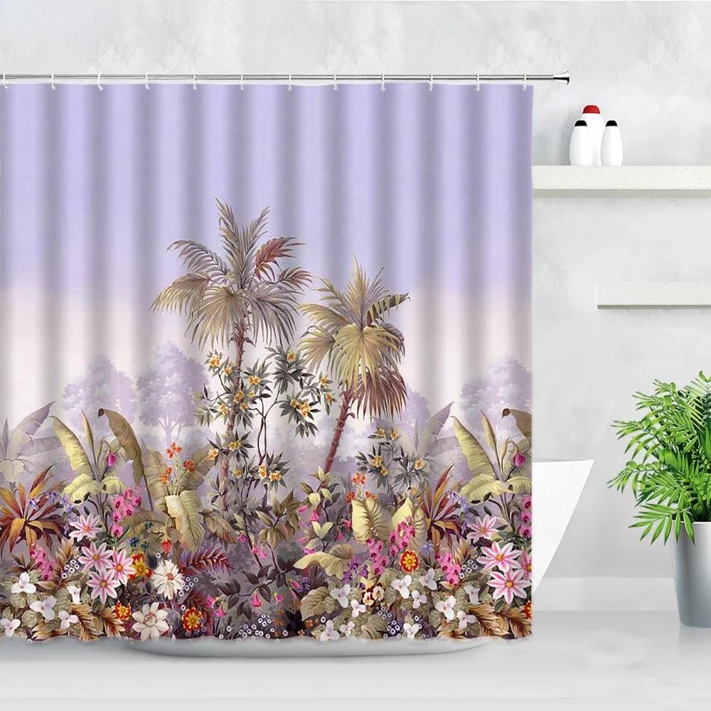 Tropical Paradise Shower Curtain, Exotic Plants & Animals, Waterproof for Bathroom Decor, Enhance Home with Nature's Beauty