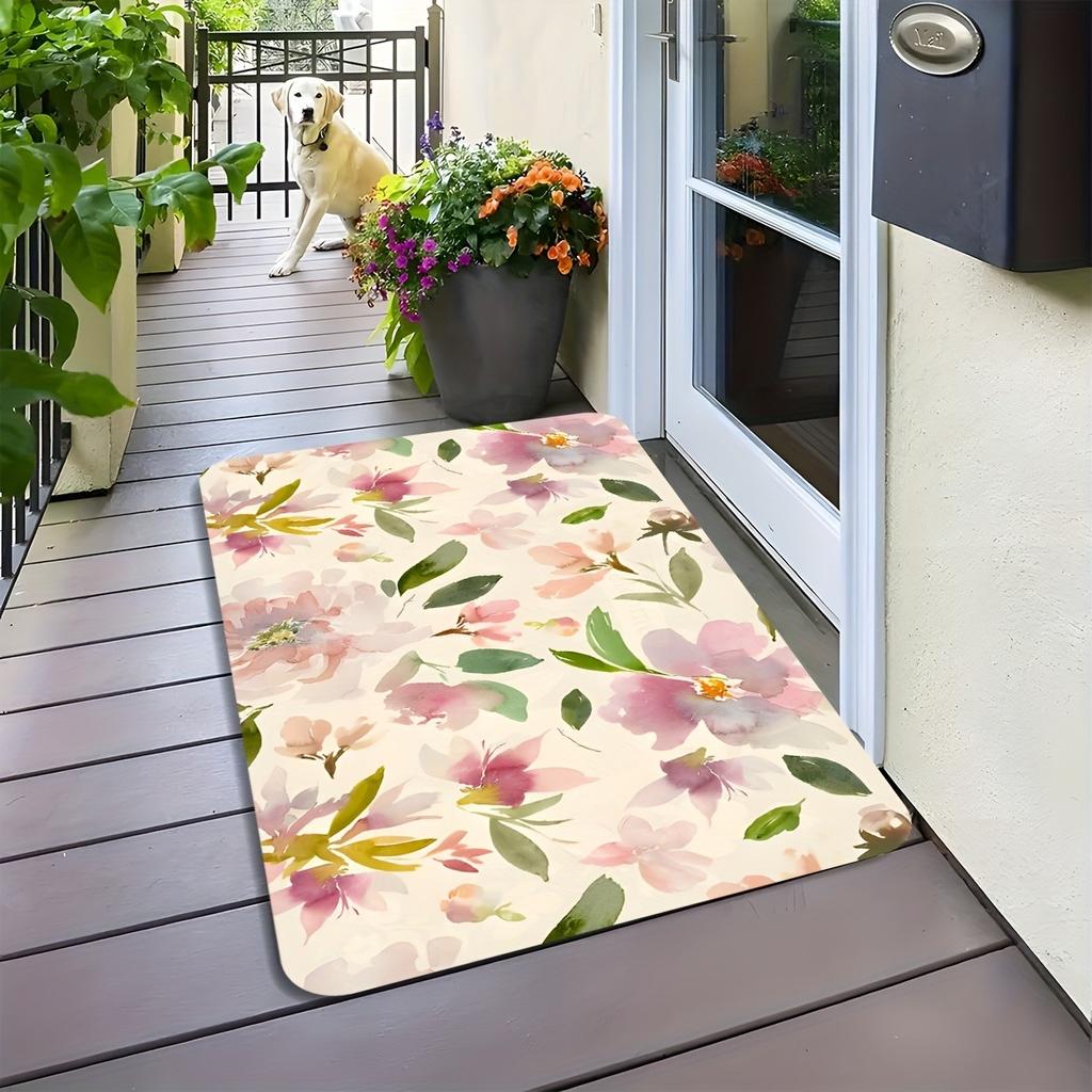 1PC Flower Pattern Kitchen Rugs Non-Slip Home Door Mats Pop Design Bathroom Rug Bath Mat Carpet for Home Sink Laundry Decor