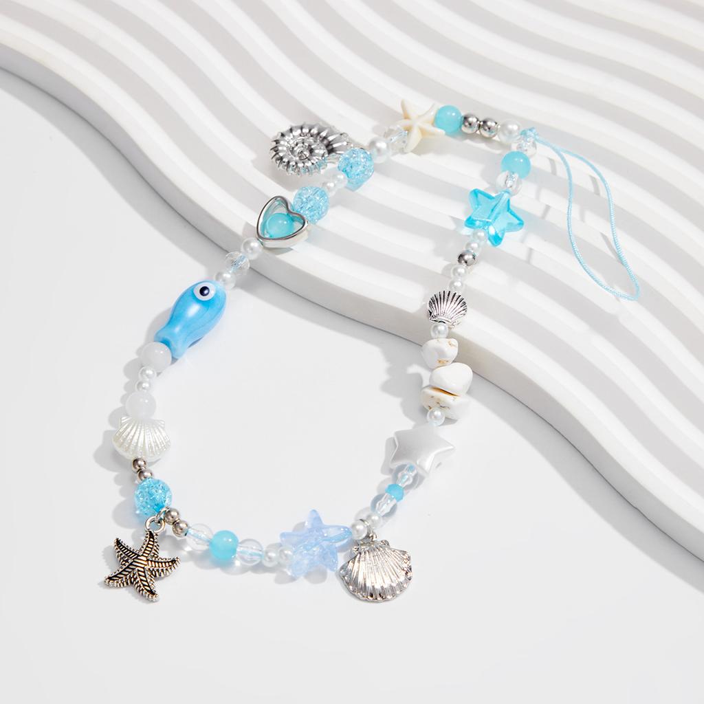 European and American Summer Ocean Ins Style Conch Starfish Scallop Shell Mobile Phone Chain Small Fresh Beaded Mobile Phone Pendant