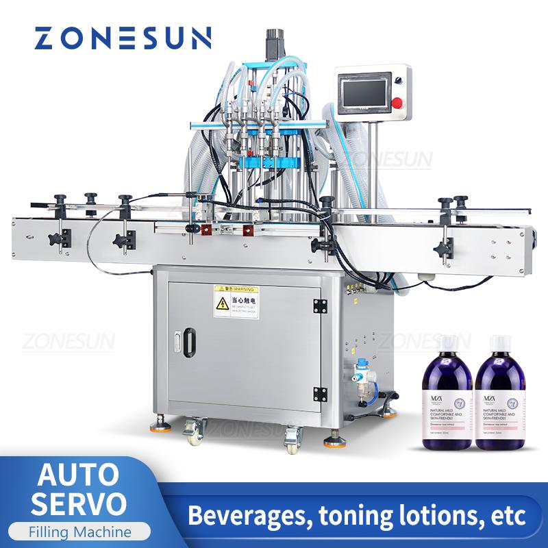 ZONESUN ZS-SV4HS Liquid Filling Machine Automatic High Accuracy 4 Heads Servo Piston Pump Filler Beverage Cosmetic Milk Water