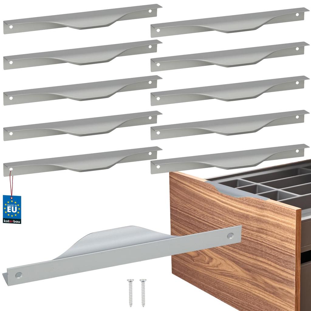Kotarbau® Modern Aluminum Silver Edge Furniture Handle 192/212 Mm Set Of 10