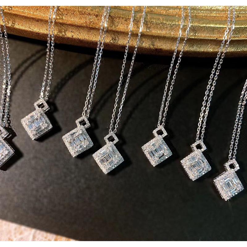 Square Zircon Necklace, Slightly Embellished, Gift.