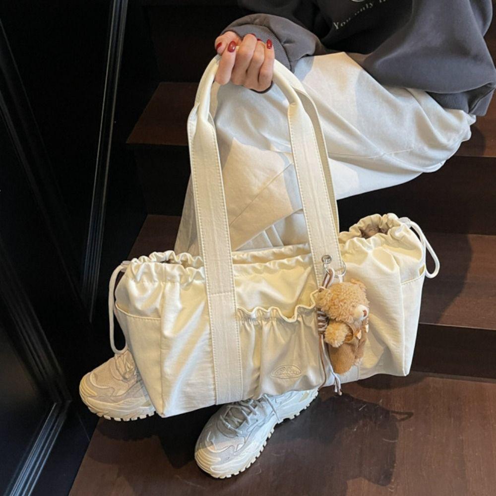 Sweet Drawstring Tote Bag Large Capacity Lightweight Handbag Nylon Shoulder Bag  Office Worker