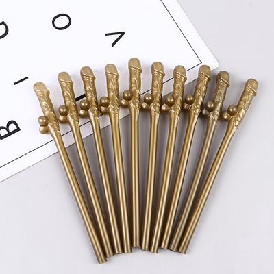 10Pcs Canudos de Pênis Dourados Decoração para Festa de Despedida de Solteira Talheres Descartáveis