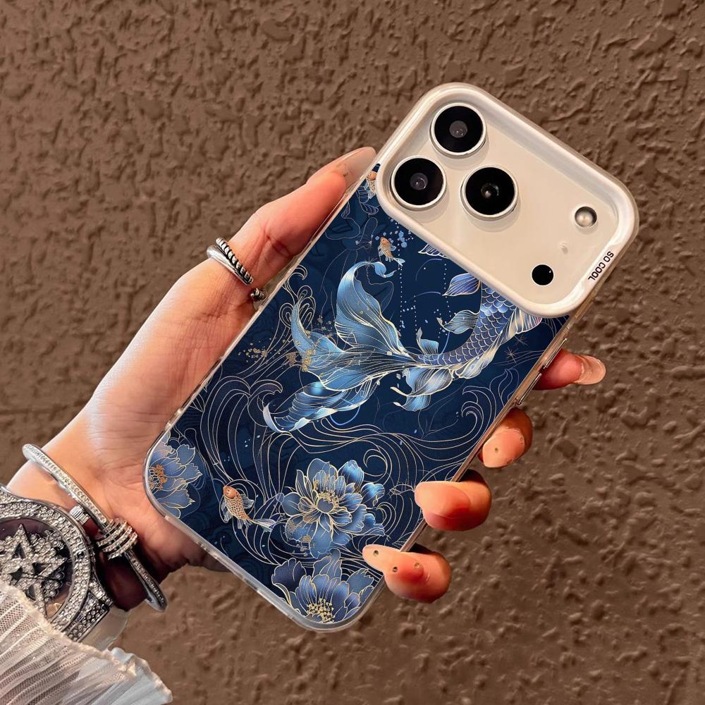 

Синий цветок кои Чехол для телефона чехол для iPhone17 16 15 14 13 12 11 Pro/ Max/Plus противоударная задняя крышка защита от отпечатков пальцев iPhone 17