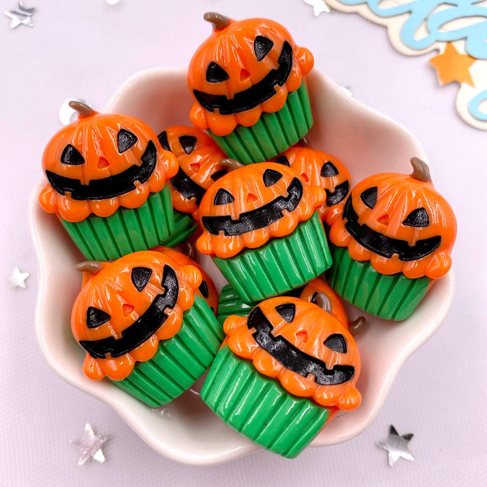 8Pcs Resin Cute Colorful 3D Ghosts Bat Cake Pumpkin Owl Skull Head Figurines Flatback Stone Decor DIY Halloween Scrapbook Crafts