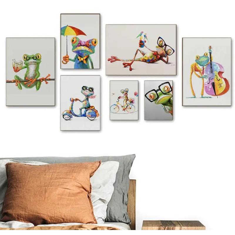 Cute Frog Graffiti Art Canvas Paintings Abstract Animals Posters and Prints on Canvas Wall Art Picture for Living Room Decor