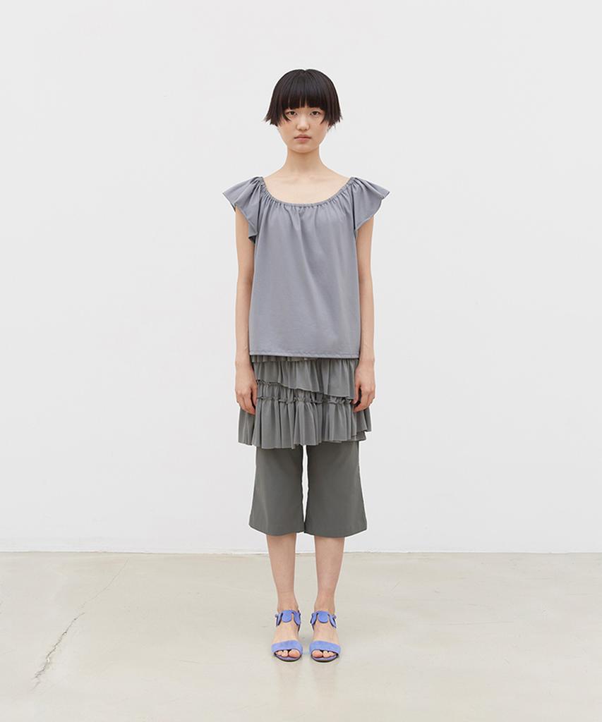 Koseumoseu Layered Frill Skirt (Khaki Gray)
