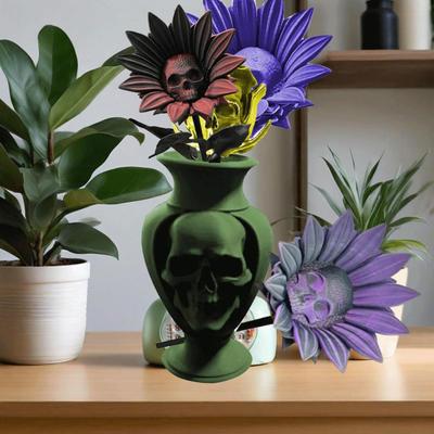 Den Forbudte Solsikke Skulptur Gotisk Kraniet Blomst Dekoration 3D Printet Makaber Kunst Halloween Pynt til Gyser Hjemmefest Dekoration