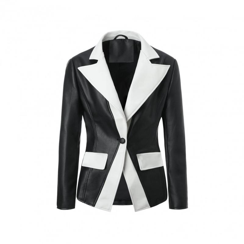 Womens Fitted PU Leather Jacket With