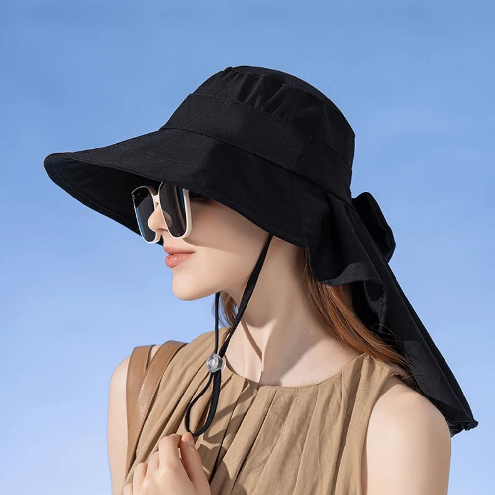 with Shawl Sunshade Bucket Hat Big Bowknot Aiti UV Fishman Hat New Design Bow Sun Hat Cycling