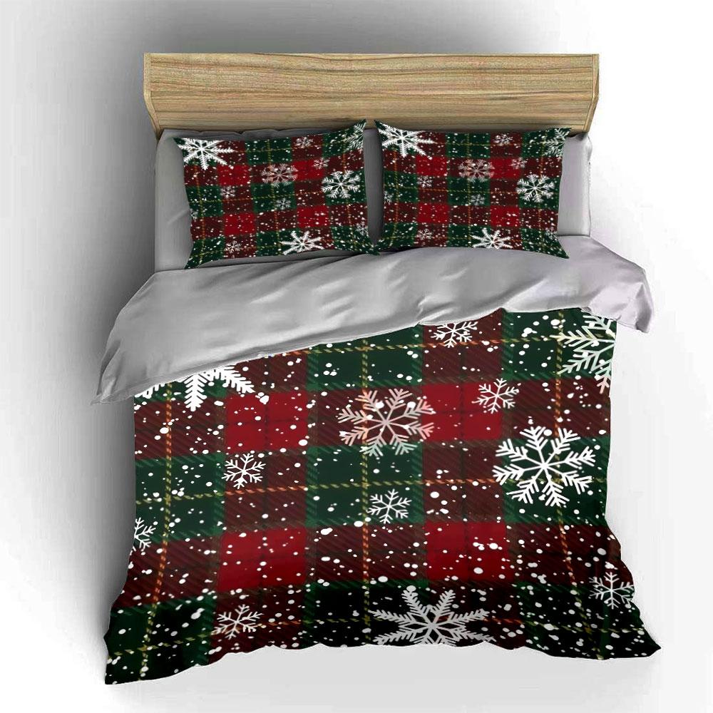 Plaid Snowflake Christmas Design Bedding Duvet Cover Set Duvet Cover Pillowcases (1*Duvet Cover 2*Pillowcases, Without Duvet Insert)