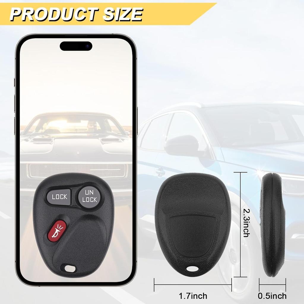 Key Fob for 2001-2002 Chevy Silverado Suburban Tahoe& GMC Sierra Yukon/ 01-04 S10 Sonoma/ 2002 Avalanche Car Keyless,KOBLEAR1XT 15042968, 3 Buttons