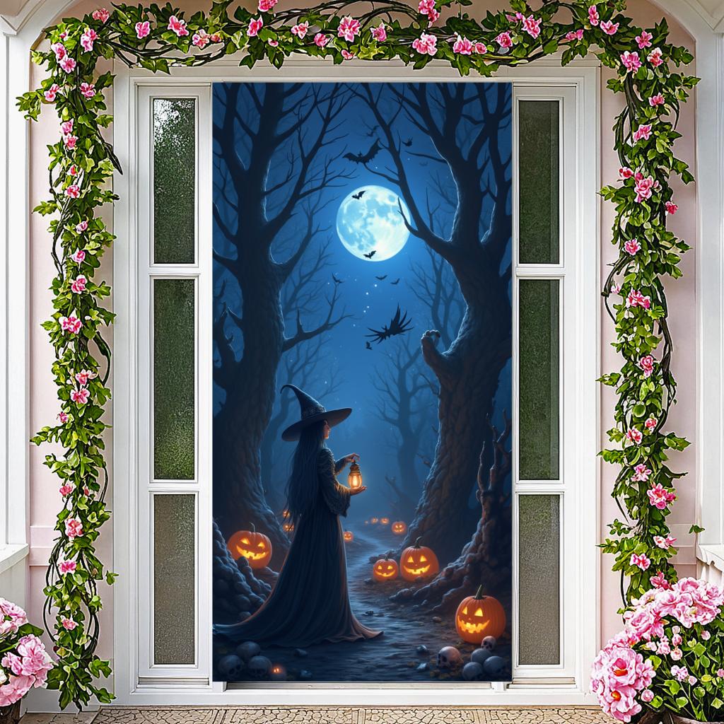 Forest Banner Full Moon Moonlight Banner Witch Banner Dark Forest For Scary Theme Party Haunted House Outdoor Decoration