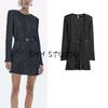 Spring New Arrival Women's Clothing Fashion Style Round Neck with Belt Casual Padded Shoulder Ruched Dress 1245453