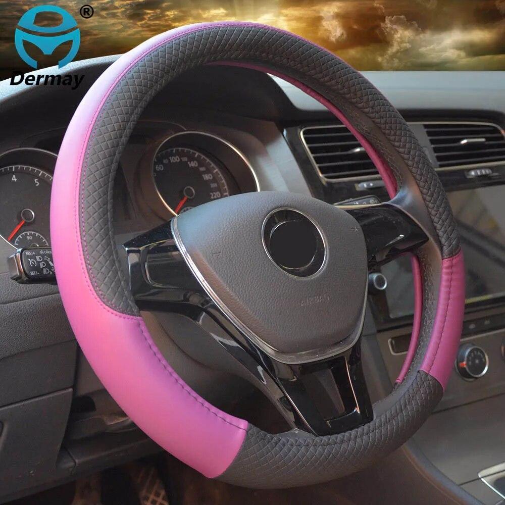 DERMAY 7Colors 39/40CM Car Steering Wheel Cover PU Leather Size L for Outer Diameter Of Steering Wheel 39-40cm Free Shipping