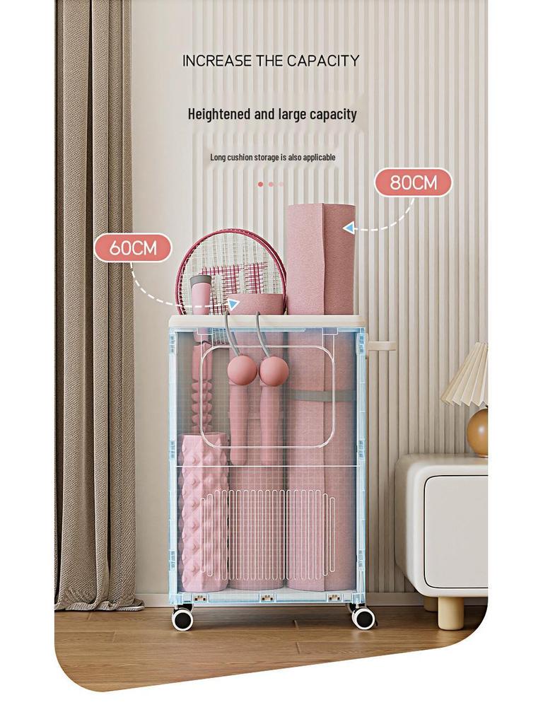 Yoga Mat Plastic Trolley with Flip-Top Storage Basket for Living Room Fitness Equipment