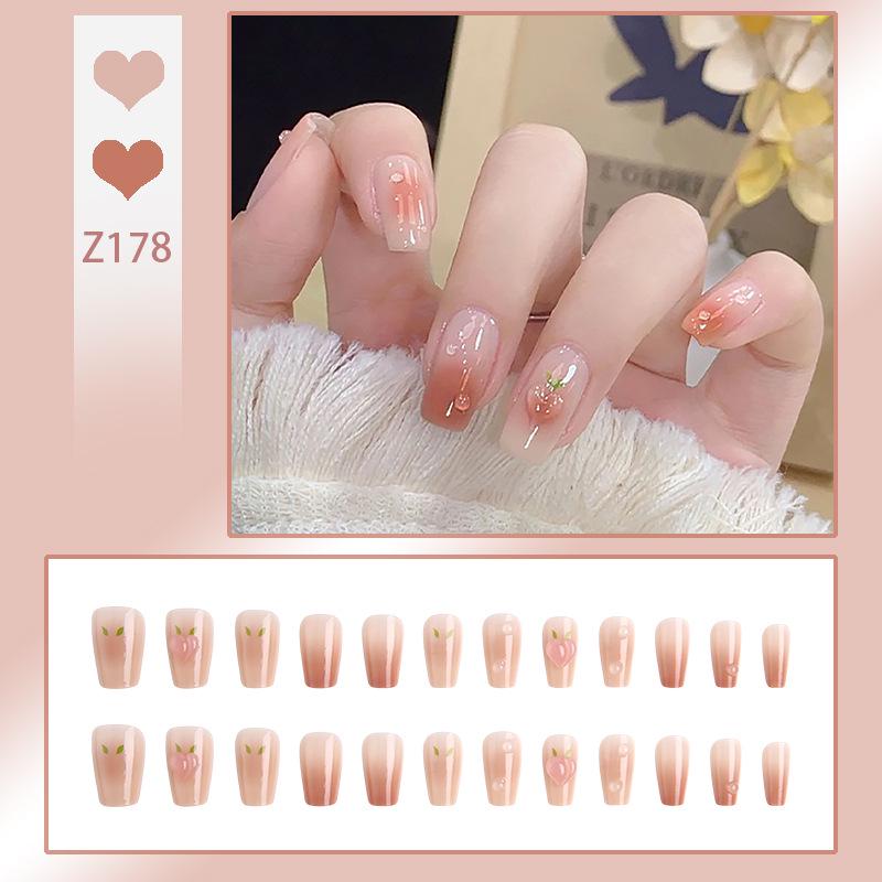 

Сладкие персиковые наклейки для ногтей-румян - Милые студенческие носимые накладные кончики для ногтей Glue Version