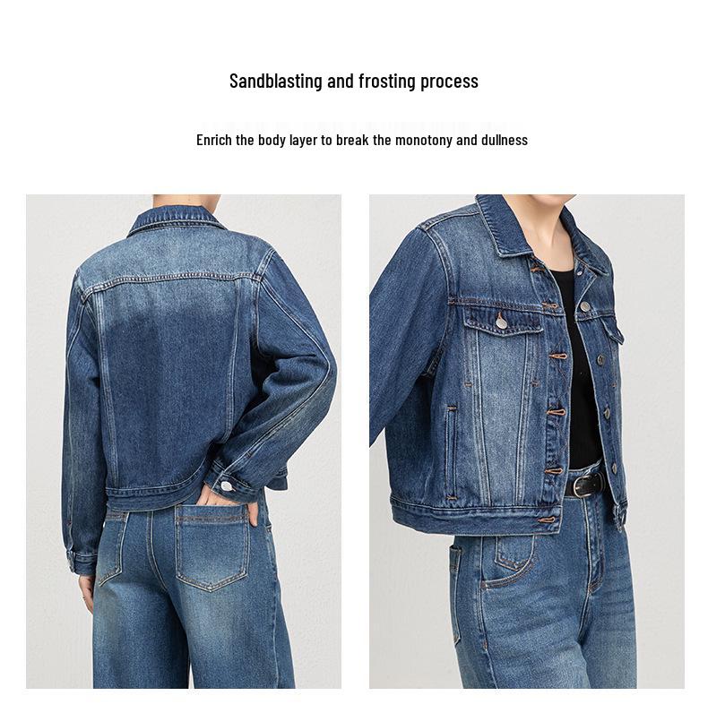 Women's Blue Long-Sleeved Denim Jacket with High-Waisted Wide-Leg Pants - Spring 2026 Collection