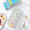 1pc Refrigerator Organizer Bins Soda Can Dispenser Beverage Holder Clear Plastic Canned Storage Rack Pull-Out Type Storage Shelf