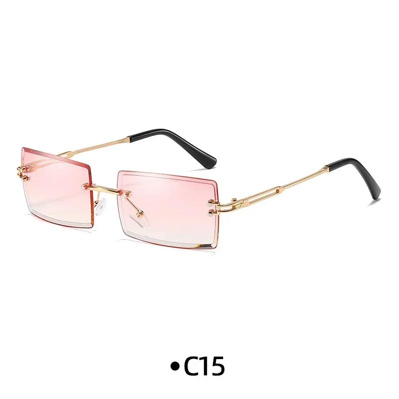 Fashion Rimless Rectangle Sunglasses Women Men Alloy Trendy Brand Small Square Sun Glasses Gradient Black Lens Shades UV400