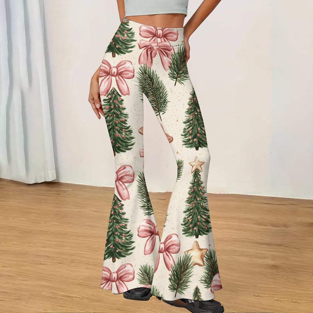 Women's Christmas Printed High Waisted Flared Yoga Pants Casual Slim Fit Everyday Wear