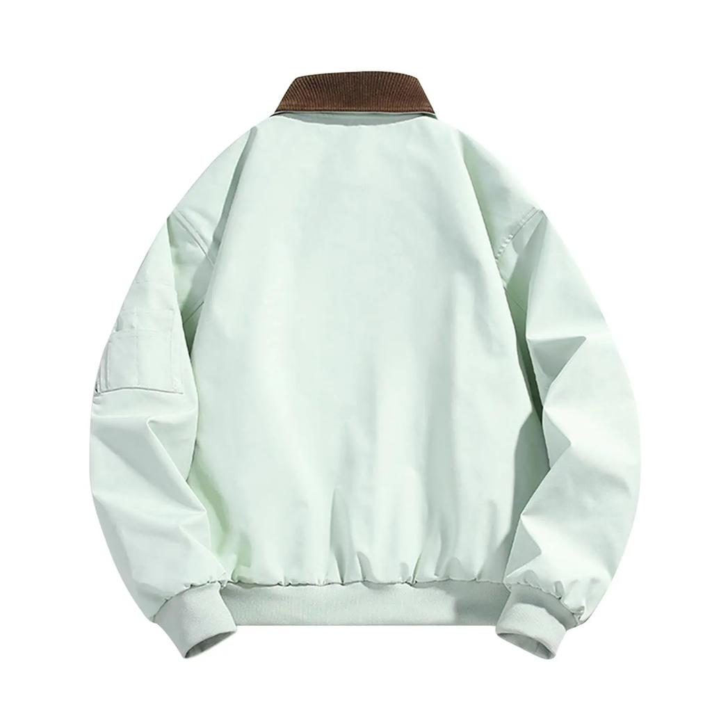 Men's Autumn Winter Turn Down Collar Jacket Solid Color Casual Sports Jacket Full Zipper Lightweight Outdoor Workwear Tops