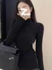 Women's Slimming Double-Sided Velvet Half-High Neck Top – Slim Fit, Flaw-Concealing Design, Niche Autumn/Winter Layer with Slit