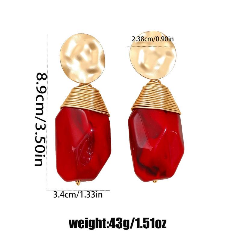 Vintage Ruby Earrings, European and American Exaggerated Women's Light Luxury High-end Niche Design Earrings