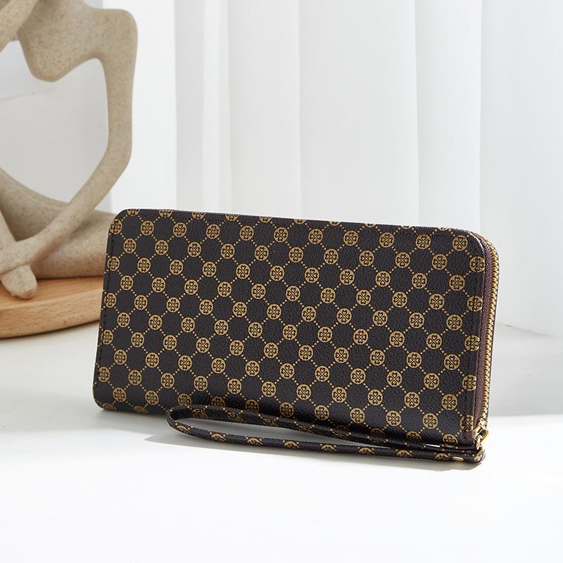 

Женские кошельки с принтом, кошелек на молнии, длинный кошелек, клатч, кошелек для монет, держатель для карт 19.5 * 10 * 2.5cm коричневый