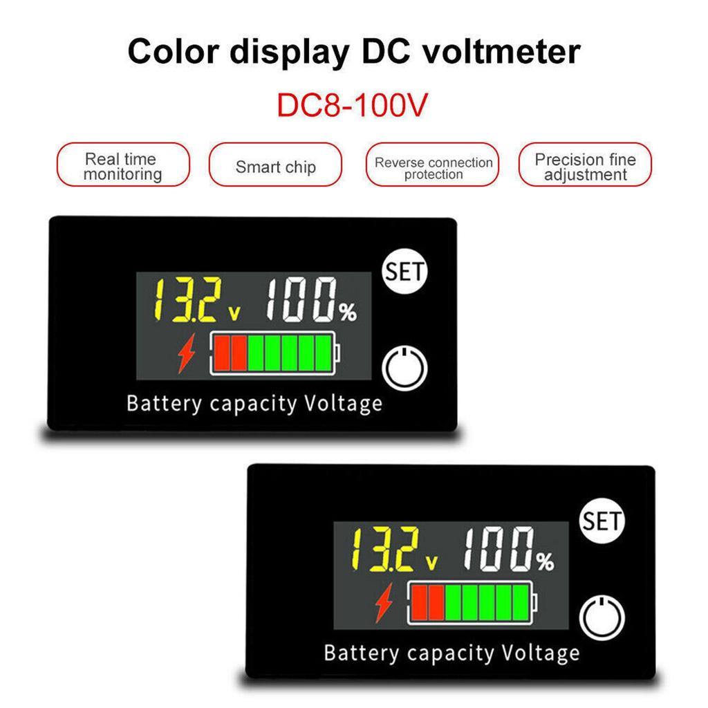 DC 8V-100V Battery Capacity Indicator Lead Acid Lithium LiFePO4 Car Motorcycle Voltmeter Voltage Gauge 12V 24V 48V 72V Black