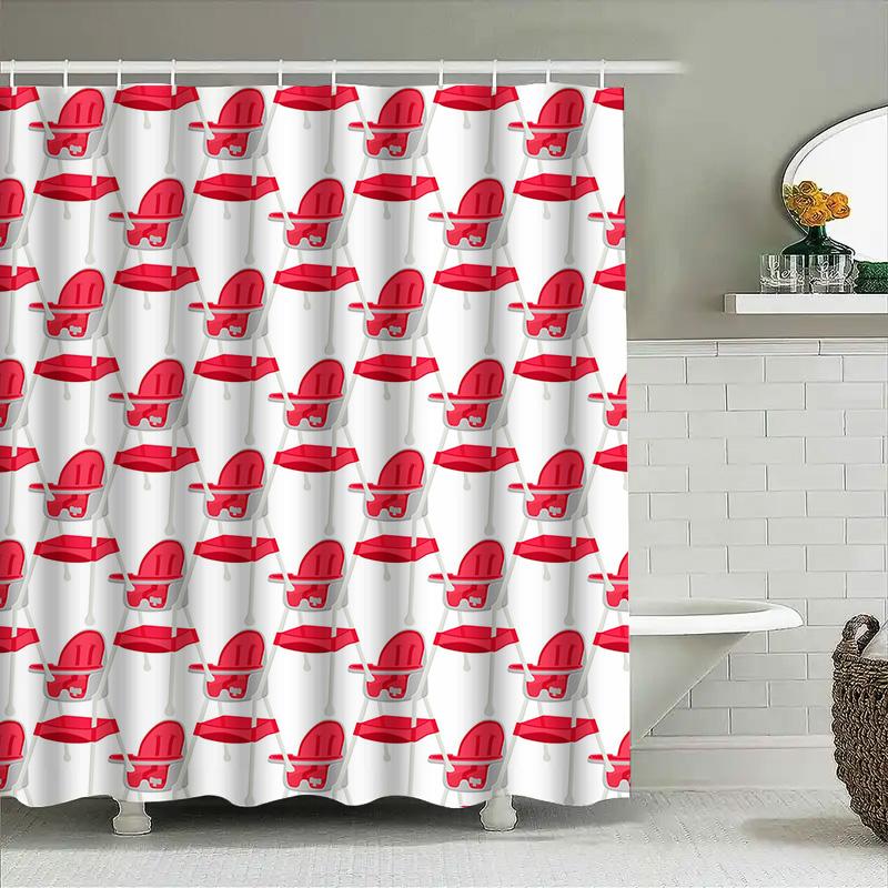 Red High Chair Pattern Shower Curtain with Waterproof Fabric for Bathroom Decor Washable Bath Mat Set Size180x245cm (71''x96'')