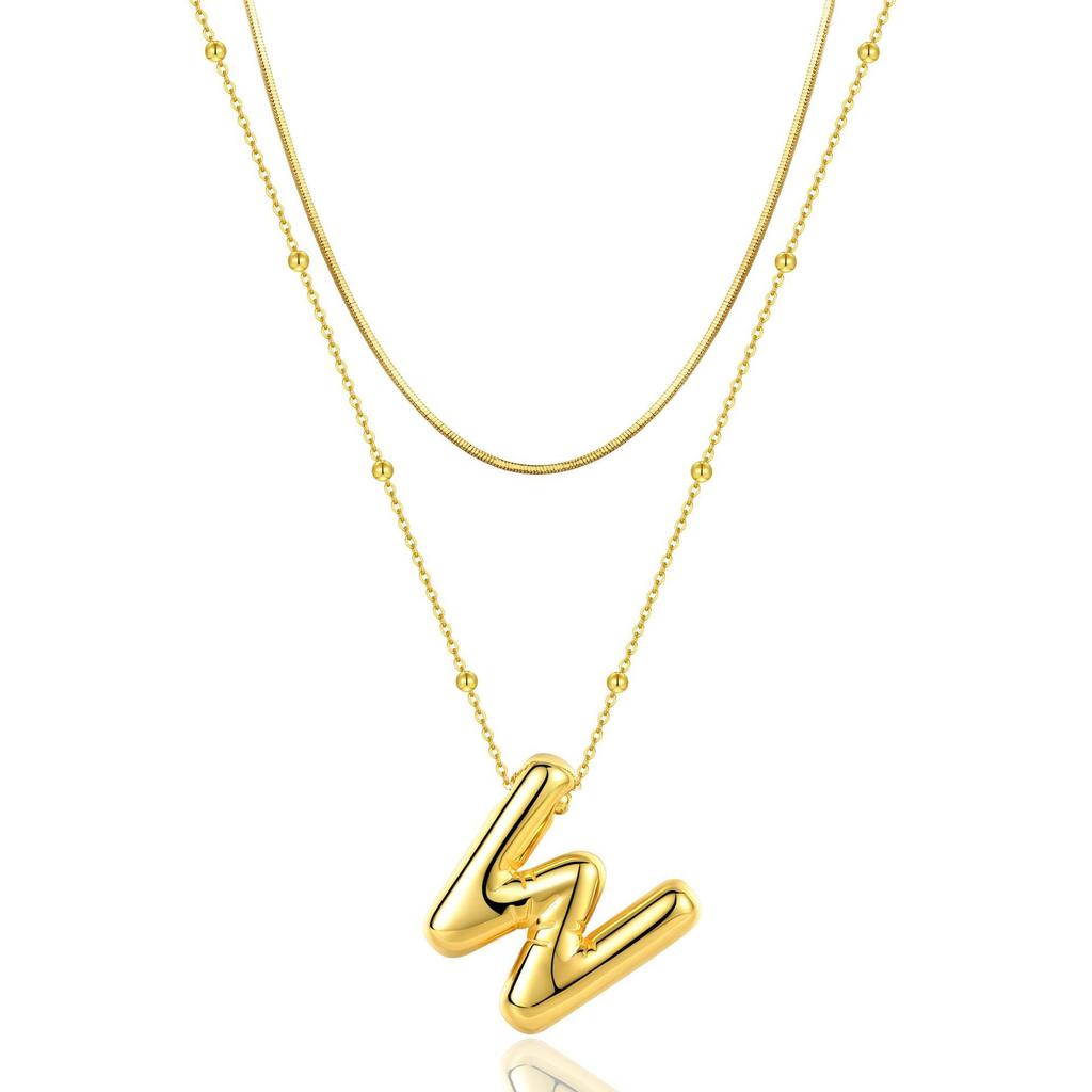 14K Double Round Snake Bone Chain Bead Chain Biscuit Balloon Letter Neck Chain Bubble Letter Foam Letter Necklace