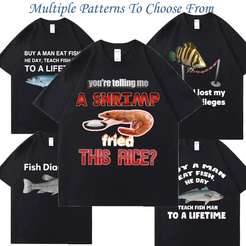 New Cotton Tees Meme T Shirt Unisex Unisex Eat Fish Day Teach Fish Unisex To Lifetime Funny Casual Cotton Tshirt Unisex