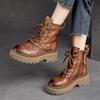 Thick Sole Vintage Boots Side Zipper Genuine Leather Short Boots Fashion Versatile Women Shoes