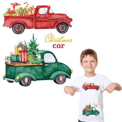 Zwei Stück Weihnachtsautoaufkleber auf Kleidung Neues Design DIY Heißabreiß T-Shirt Kleider Thermotransfer Aufbügler