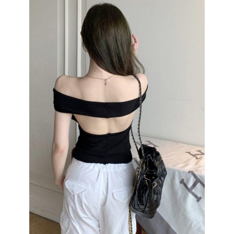 Two-Way Wear Light Back Cut Out Knitting Vest Female Summer Outwear Swing Collar Open Back Pure Desire Sleeveless Short Halter Top